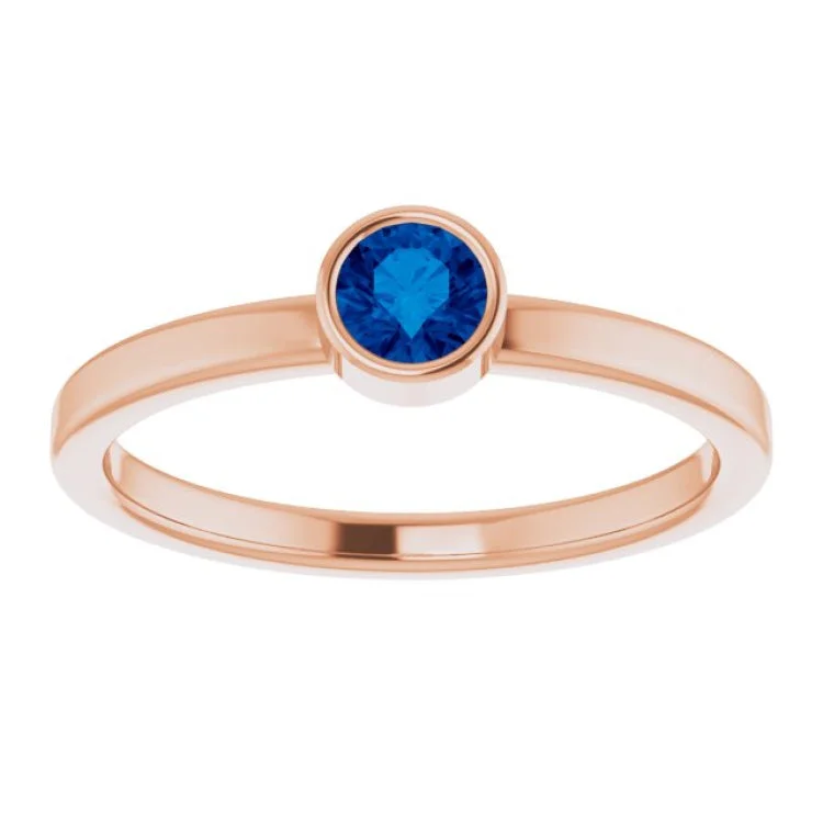 14K Rose 4 mm Natural Blue Sapphire Ring