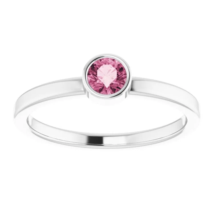 Platinum 4 mm Natural Pink Tourmaline Ring