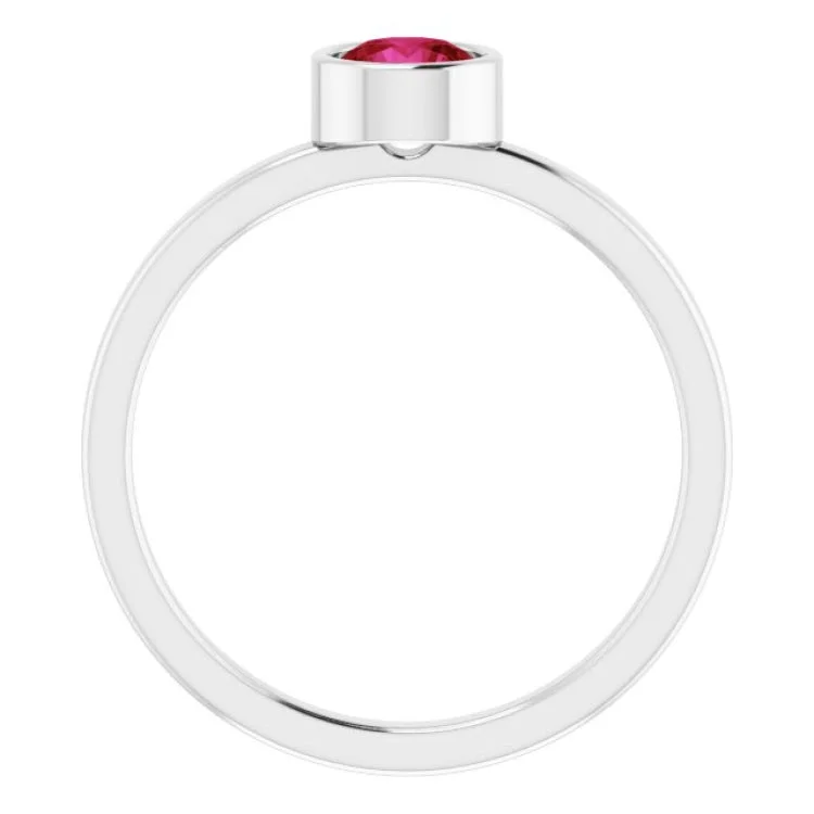 14K White 5 mm Natural Ruby Ring