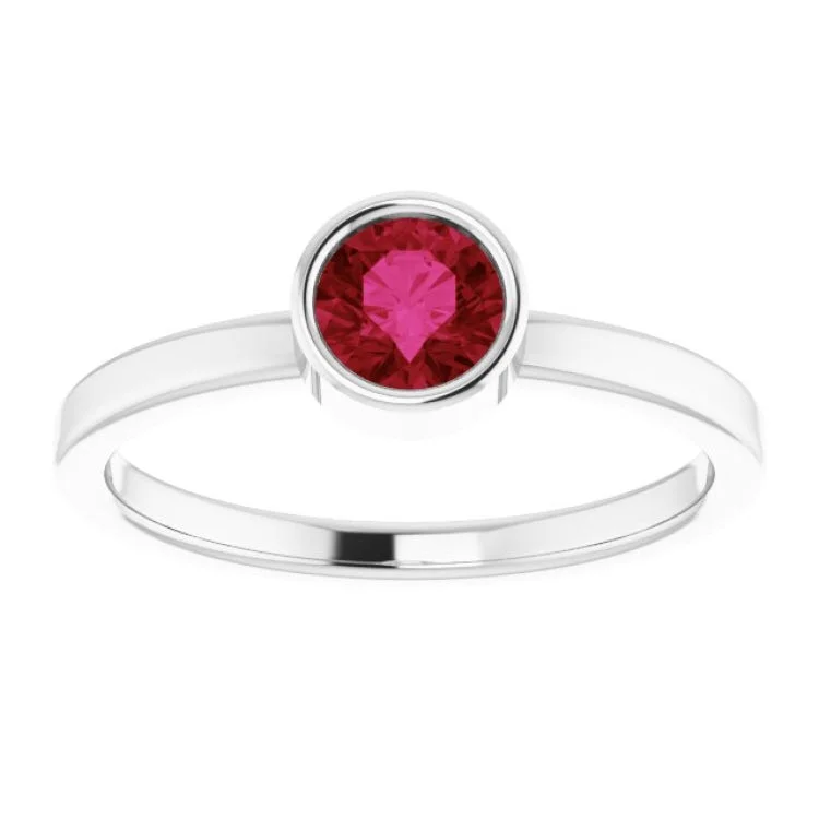 14K White 5 mm Lab-Grown Ruby Ring