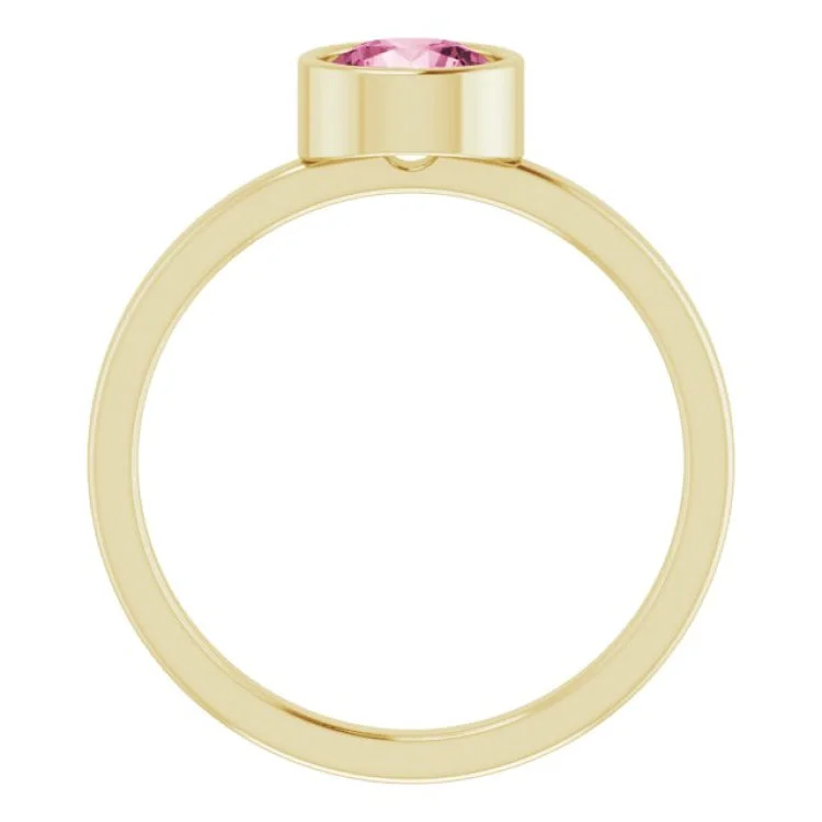 14K Yellow 6 mm Natural Pink Tourmaline Ring