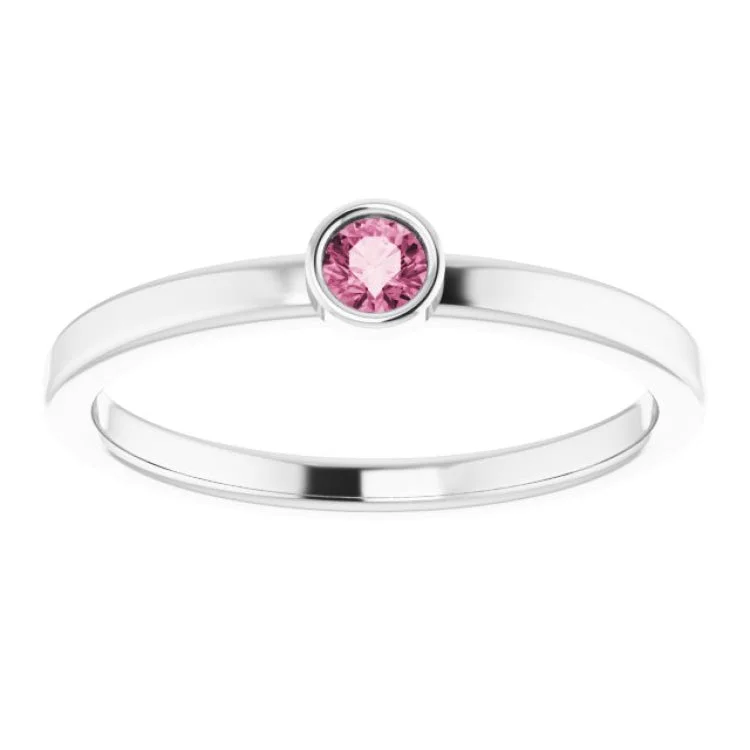 Rhodium-Plated Sterling Silver 3 mm Natural Pink Tourmaline Ring