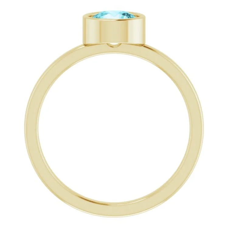 14K Yellow 6 mm Natural Blue Zircon Ring