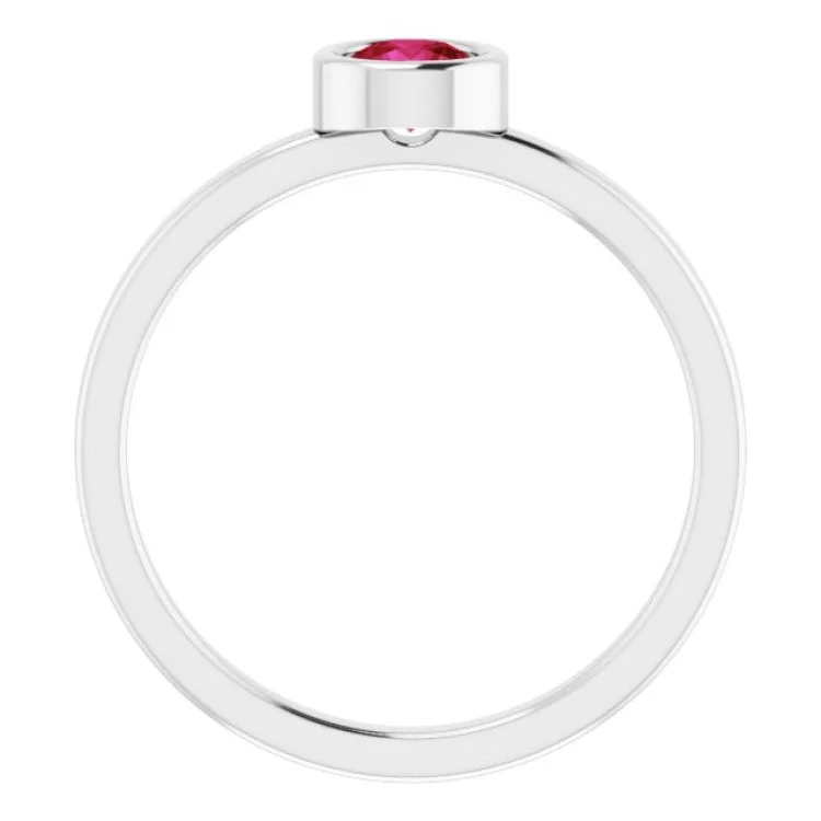 14K White 4.5 mm Lab-Grown Ruby Ring