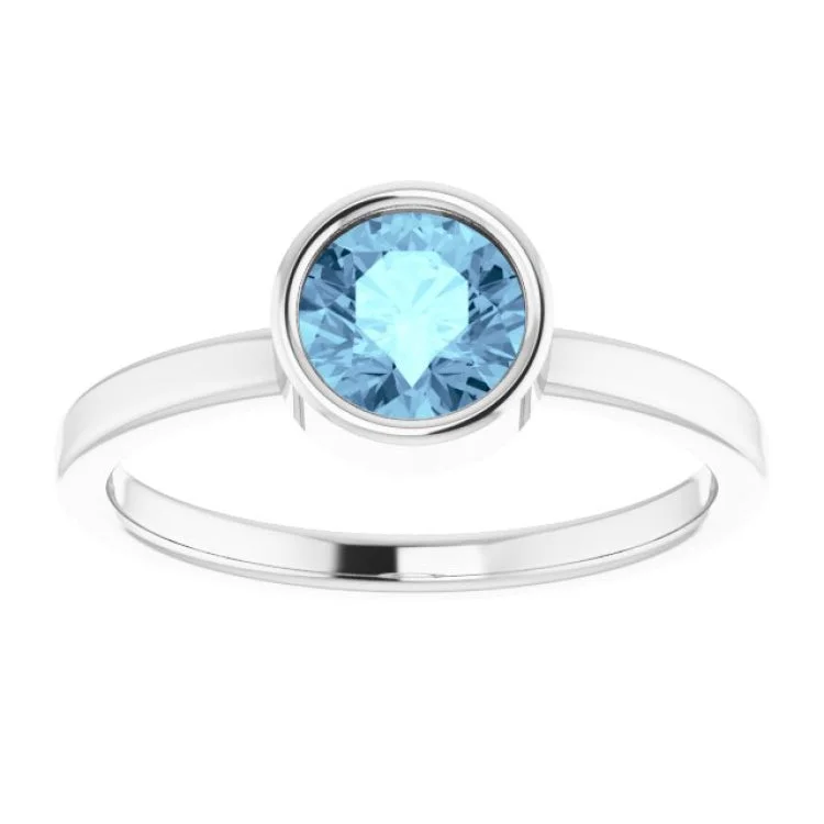 Rhodium-Plated Sterling Silver 6 mm Imitation Aquamarine Ring