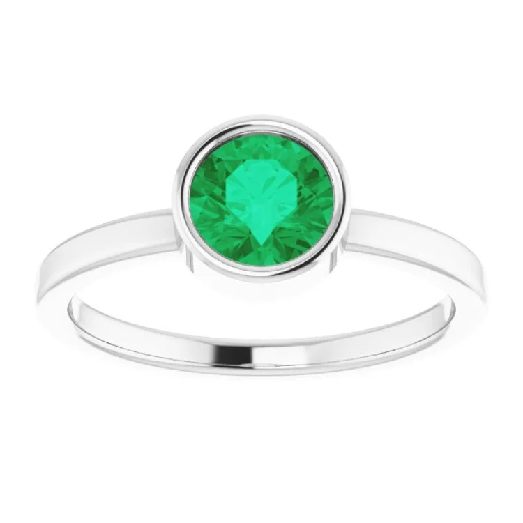 Rhodium-Plated Sterling Silver 6 mm Imitation Emerald Ring