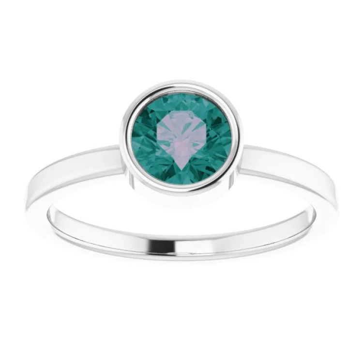 Rhodium-Plated Sterling Silver 6 mm Imitation Alexandrite Ring