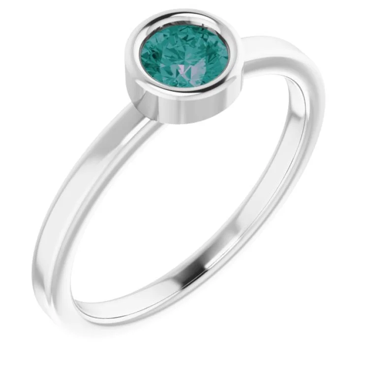 Rhodium-Plated Sterling Silver 4.5 mm Lab-Grown Alexandrite Ring