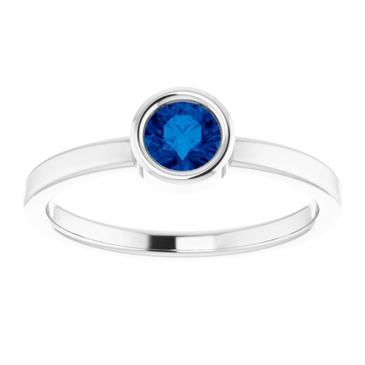 Rhodium-Plated Sterling Silver 4.5 mm Lab-Grown Blue Sapphire Ring