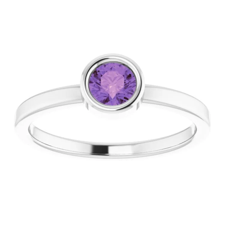 Rhodium-Plated Sterling Silver 4.5 mm Natural Amethyst Ring