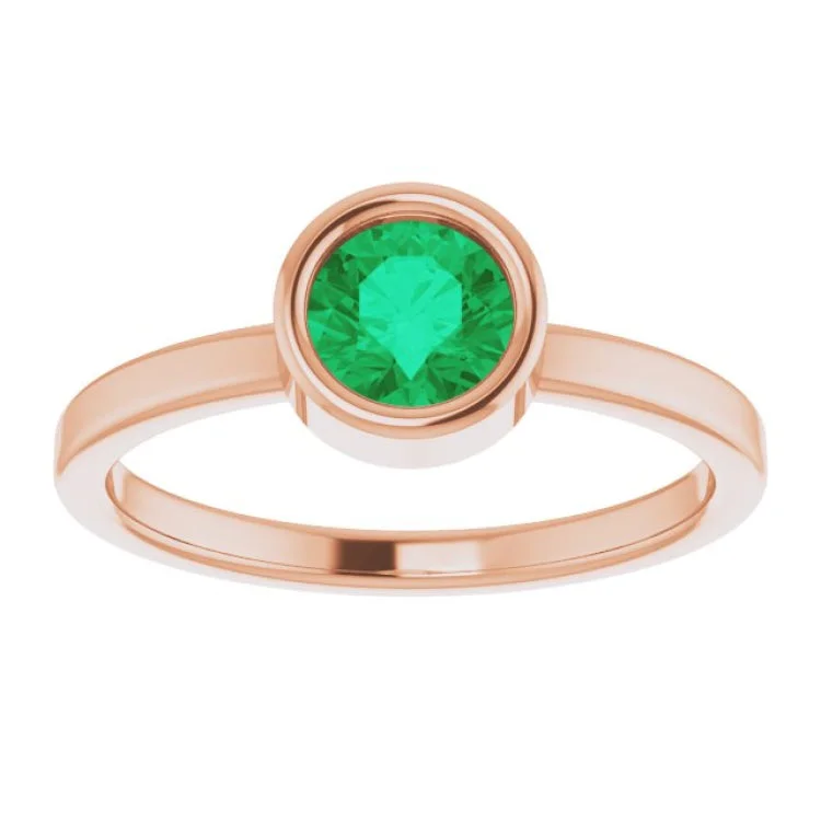 14K Rose 5.5 mm Natural Emerald Ring