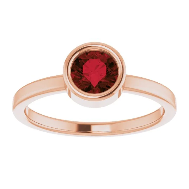 14K Rose 5.5 mm Natural Mozambique Garnet Ring