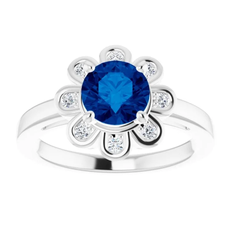 Platinum Lab-Grown Blue Sapphire & 1/8 CTW Natural Diamond Ring