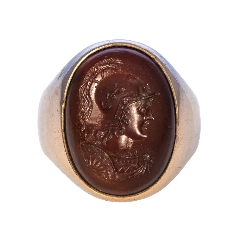 Estate Carnelian Intaglio Signet 14K Gold Ring