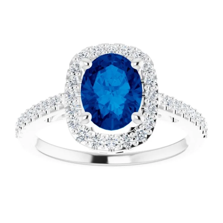 14K White Lab-Grown Blue Sapphire & 1/3 CTW Natural Diamond Ring