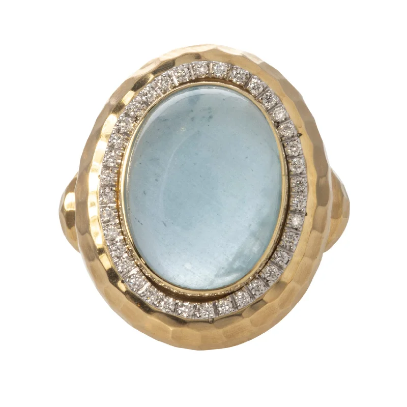 Mazza Oval Cabochon Aquamarine & Diamond 14K Gold Ring