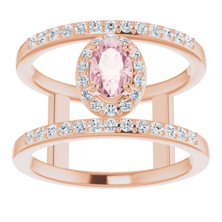 14K Rose Natural Morganite & 1/3 CTW Natural Diamond Ring