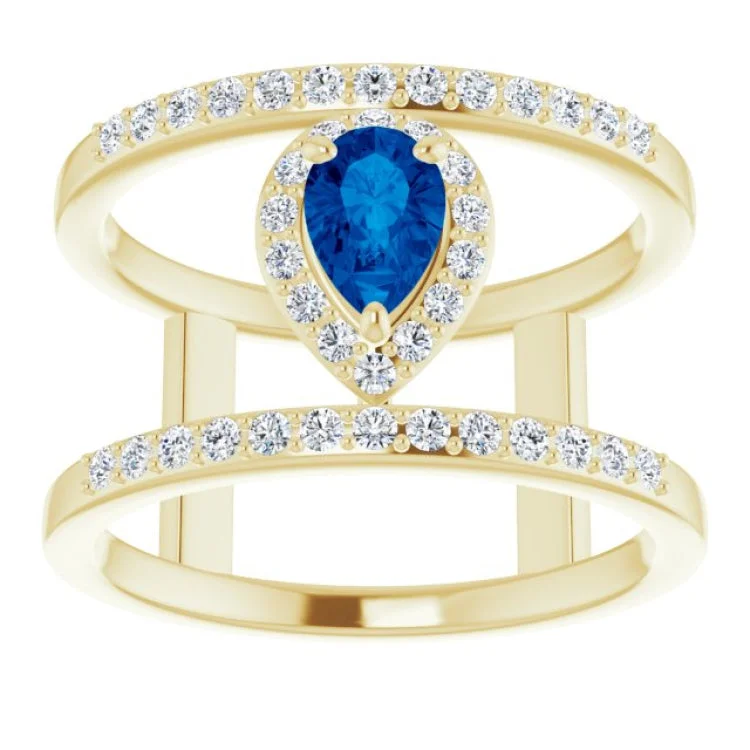 14K Yellow Lab-Grown Blue Sapphire & 1/3 CTW Natural Diamond Ring