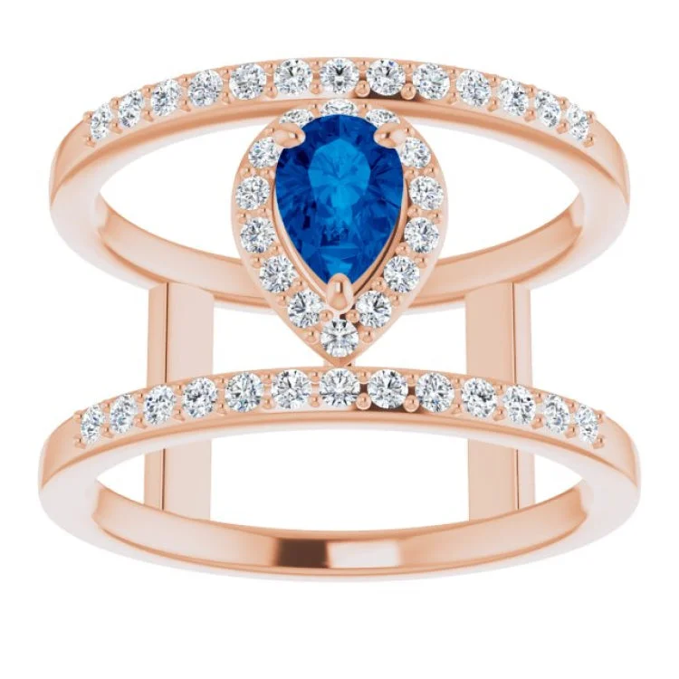 14K Rose Lab-Grown Blue Sapphire & 1/3 CTW Natural Diamond Ring