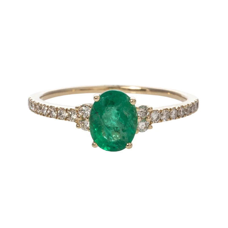 Oval Emerald & Diamond 14K Yellow Gold Ring