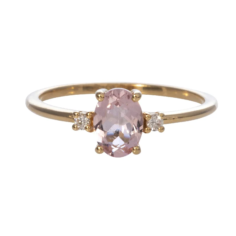 Oval Pink Morganite & Diamond 18K Gold Ring