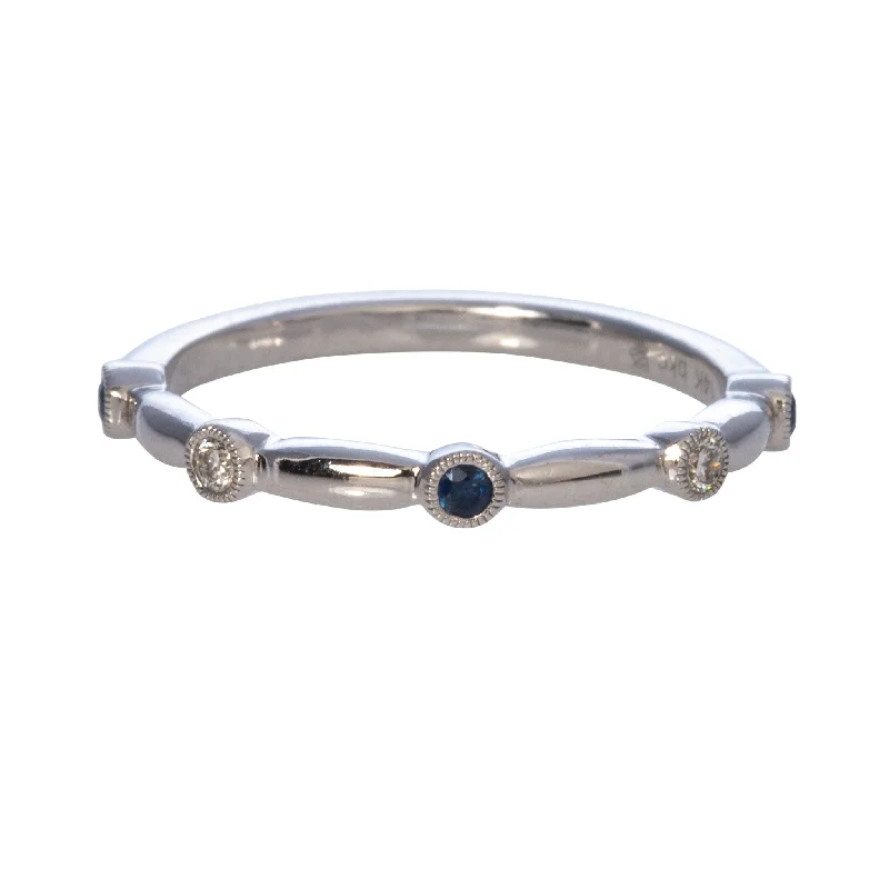 Sapphire & Diamond Bezel Station Halfway 14K Gold Band