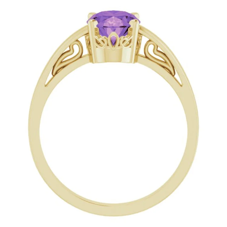 14K Yellow Natural Amethyst Solitaire Ring