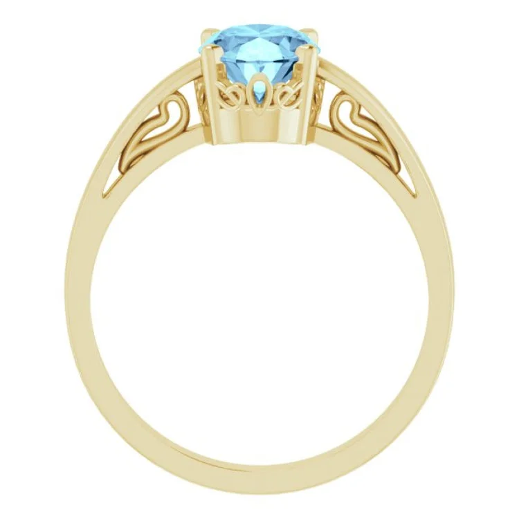 14K Yellow Natural Aquamarine Solitaire Ring