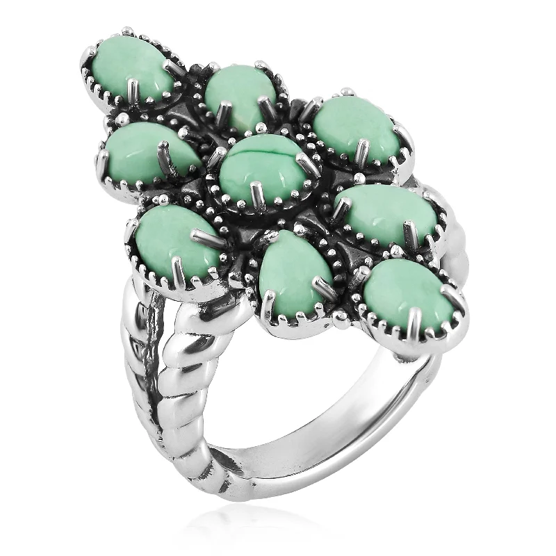 Sterling Silver Green Variscite Wildflower Cluster Ring, Sizes 6  to 11