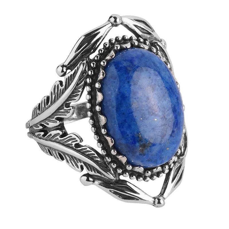 Sterling Silver Blue Denim Lapis Leaf Design Ring, Sizes 5 to 10