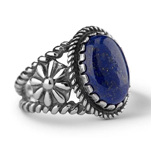 Sterling Silver Women's Ring Lapis Lazuli Gemstone Concha Flower Sizes 5 to 10