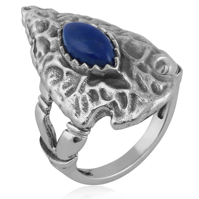 EXCLUSIVELY OURS! Sterling Silver Lapis Fritz Casuse Arrowhead Ring Sizes 5 to 10