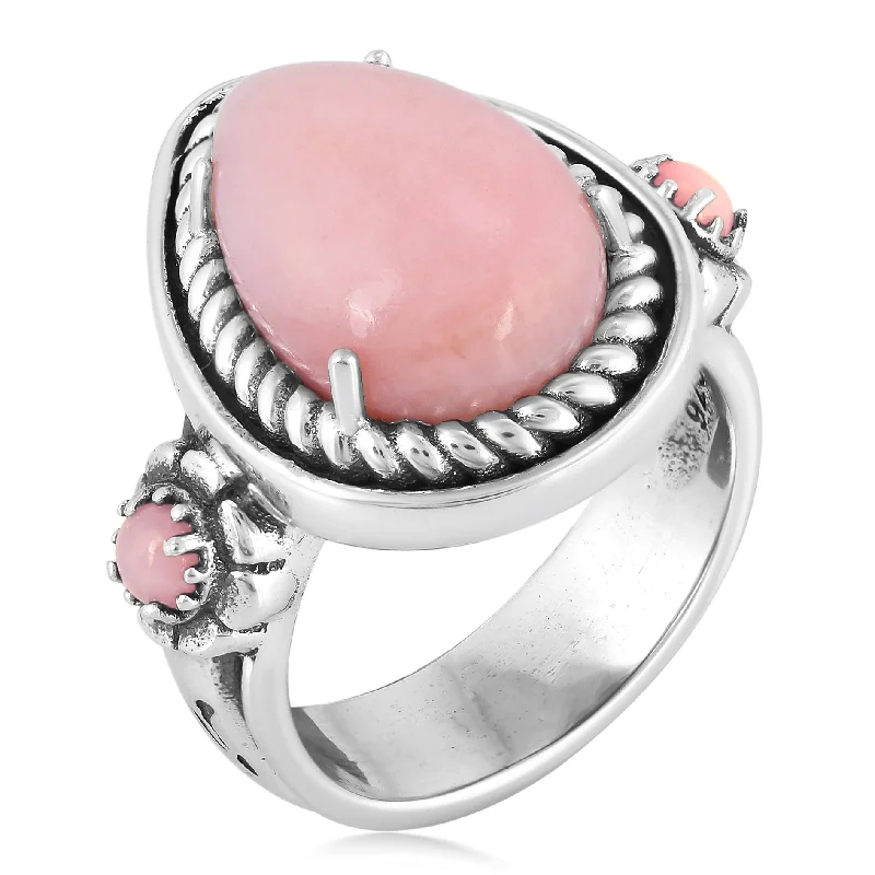 EXCLUSIVELY OURS! Sterling Silver Pink Opal Rope Teardrop Ring Sizes 5 to 10