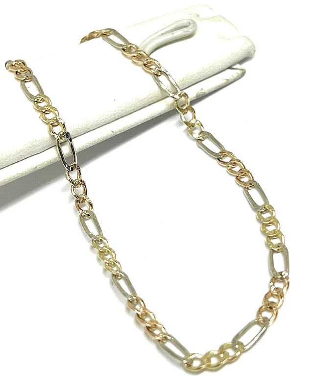 10k Solid Gold TRI-COLOR Figaro Brracelet 7-8 inch 3.5mm Width