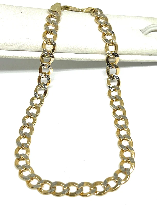 10k Solid Gold Yellow Cuban Link Diamond Cut (White Gold) Brracelet 7-8 inch 5.2mm Width