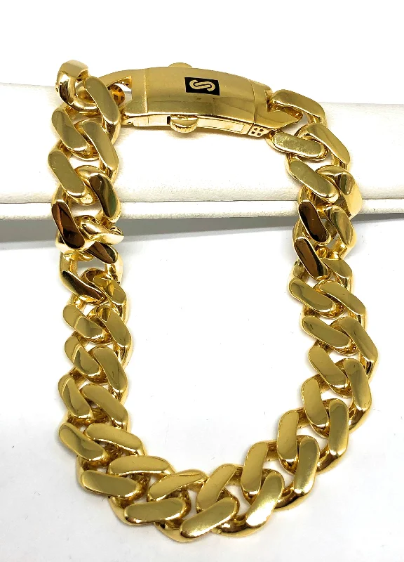 10k Solid Gold Yellow Monaco Miami Cuban Link Brracelet 8-8.5 inch 11.3mm Width (SEMI-HOLLOW STYLE)