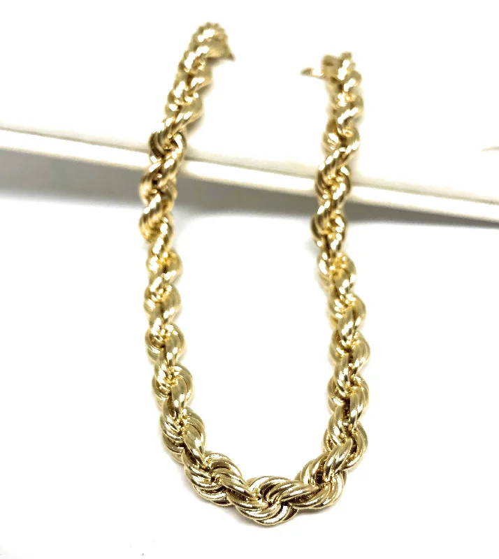 10k Solid Gold Yellow Rope Brracelet 8 inch 4.2mm-5mm Width (SEMI-HOLLOW STYLE)