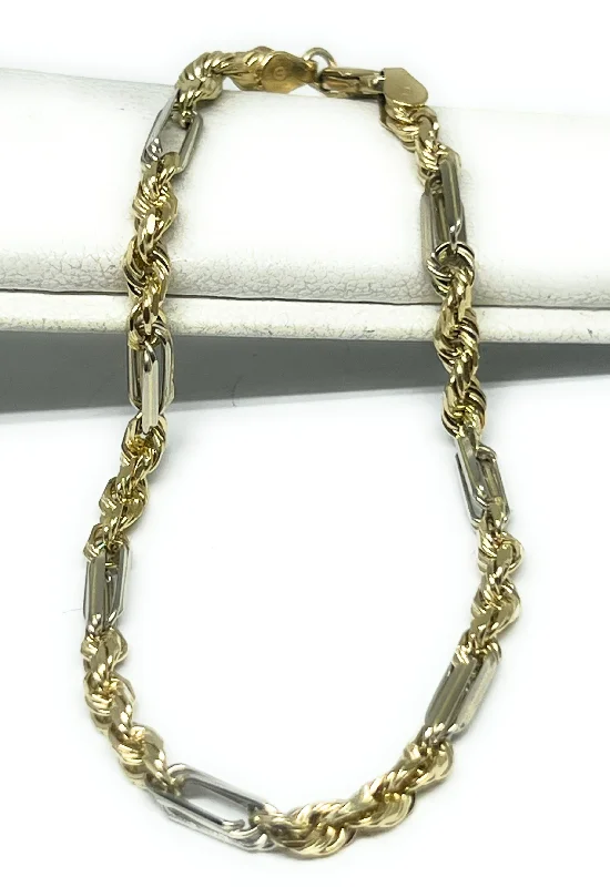 14k Solid Gold 2-Tone Milano Rope "FIGAROPE" BRRACELET 7-8 inch 3mm (FULL SOLID STYLE) (6g)