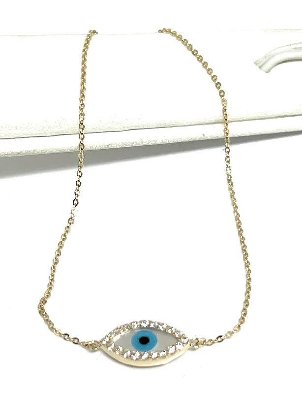 14k Solid Gold Evil Eye CZ Brracelet 8 INCH 1mm Width (THIN & DELICATE) (FC)