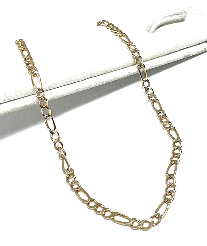 14k Solid Gold Figaro DIAMOND CUT (White Gold) Brracelet 7-8 inch 2.5mm Width