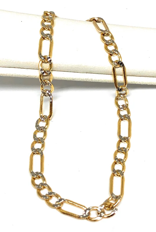 14k Solid Gold Yellow FIGARO Diamond Cut (White Gold) Brracelet 7-8 inch 4.3-5mm Width