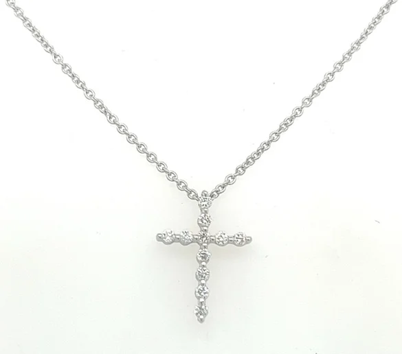 14K White Gold Round Shape Diamond Cross Pendant  (.16ctw)