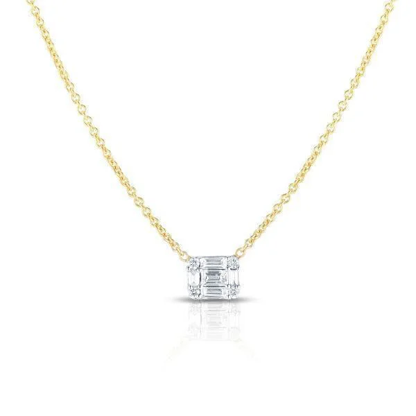 14K White Gold Straight Baguette Shape Diamonds Cluster Pendant (.13ctw)