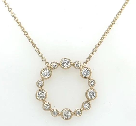 14K Yellow Gold Round Shape Diamond Circle Pendant with a 14K Yellow Gold Cable Link Necklace (.61ctw)