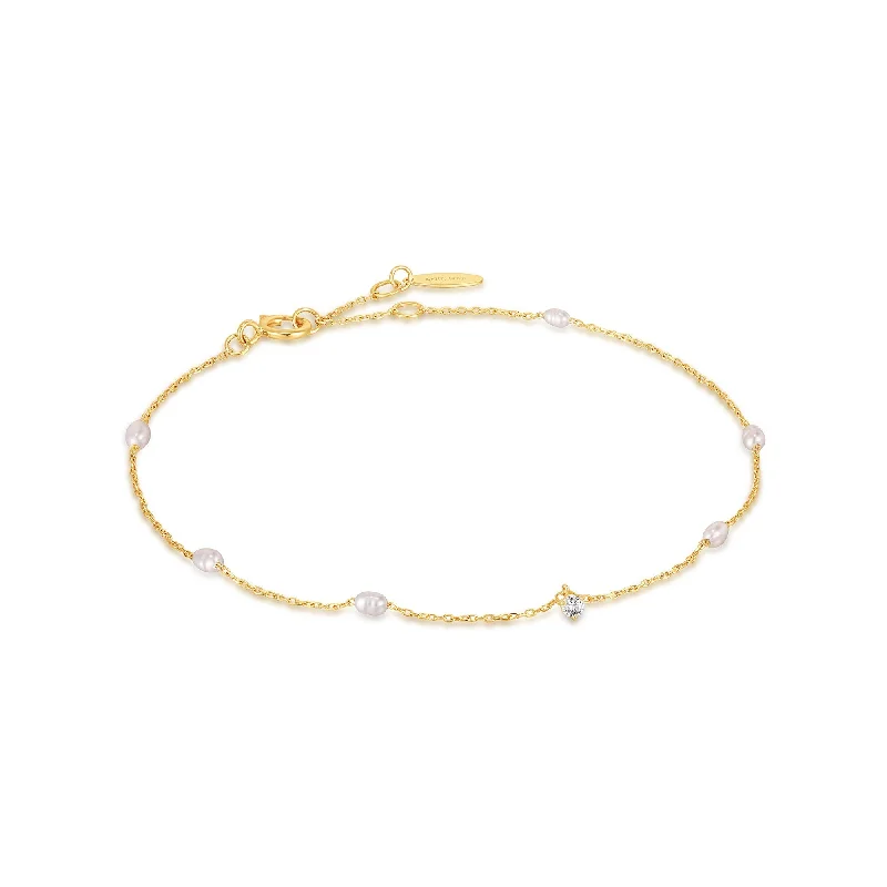 14kt Gold Pearl and White Sapphire Bracelet