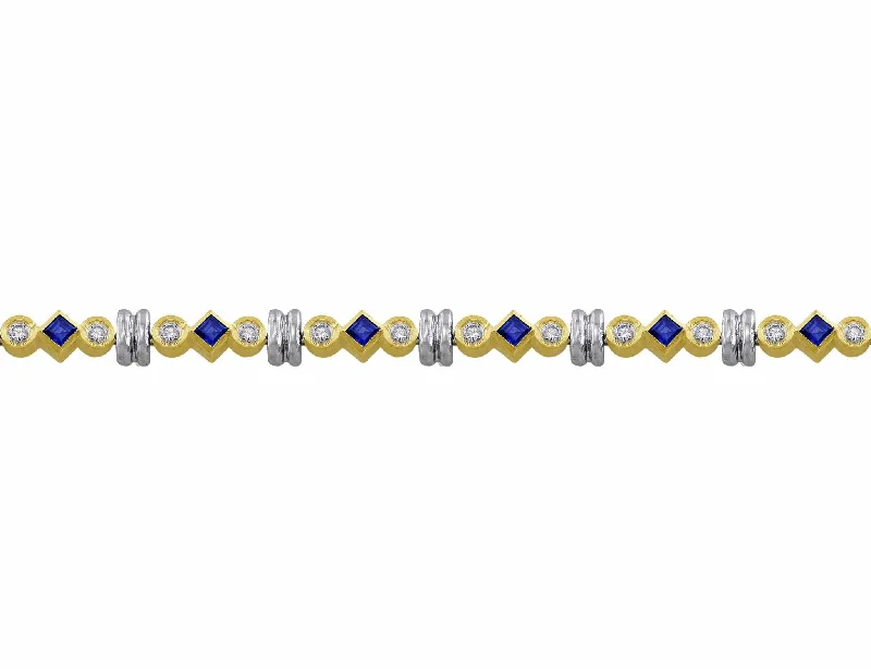 14kt Yellow Gold Princess Sapphire & Diamond Bracelet