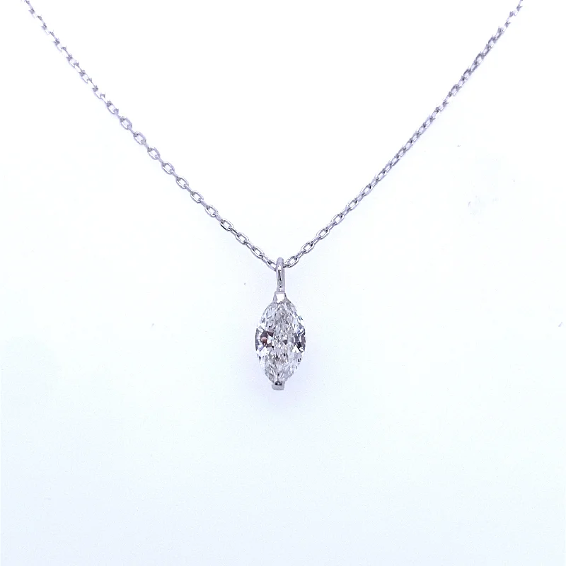 18K White Gold Marquise Shape Diamond Solitaire Necklace (.32ctw)