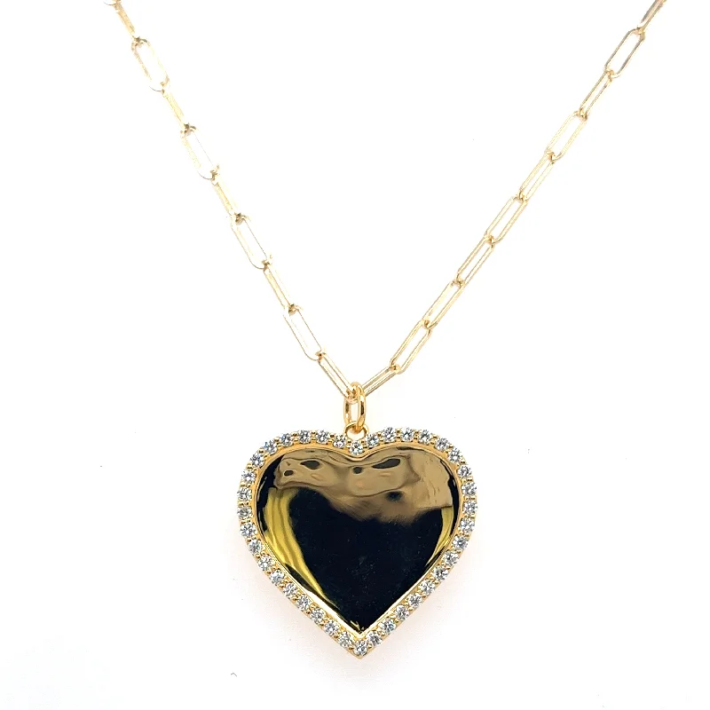 18K Yellow Gold Round Shape Diamonds Heart Pendant with a 18K Yellow Gold Necklace (.38ctw)