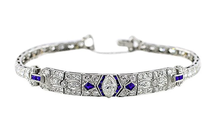 Platinum 1920's Diamond Sapphire Bracelet