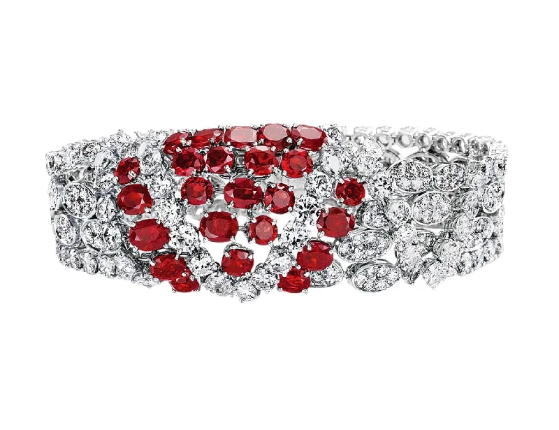 18k White Gold 60's Ruby Diamond Bracelet